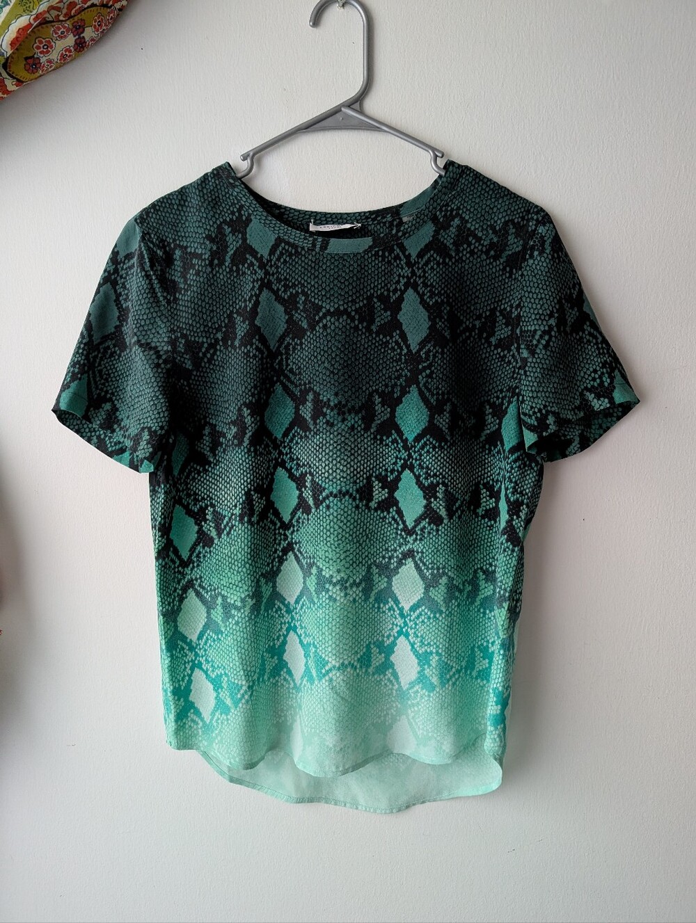 Equipment Femme Green Ombre Python Print Silk Top